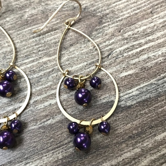 Gold and Purple Dangle Earrings Set - Picture 1 of 4